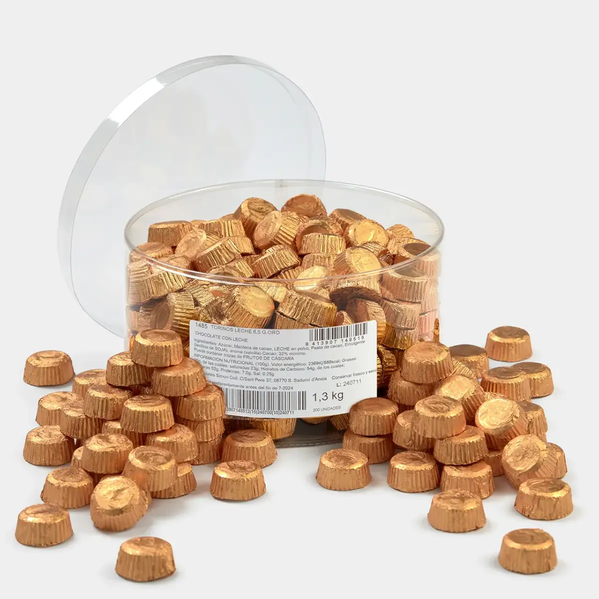 Fotografía de bombones de chocolate Simon Coll envueltos en papel de aluminio dorado