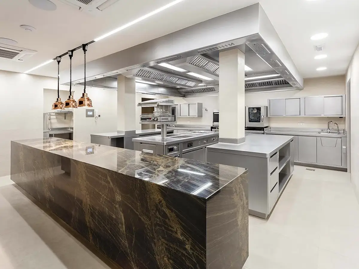 Cocina profesional de alta gama en un restaurante contemporáneo